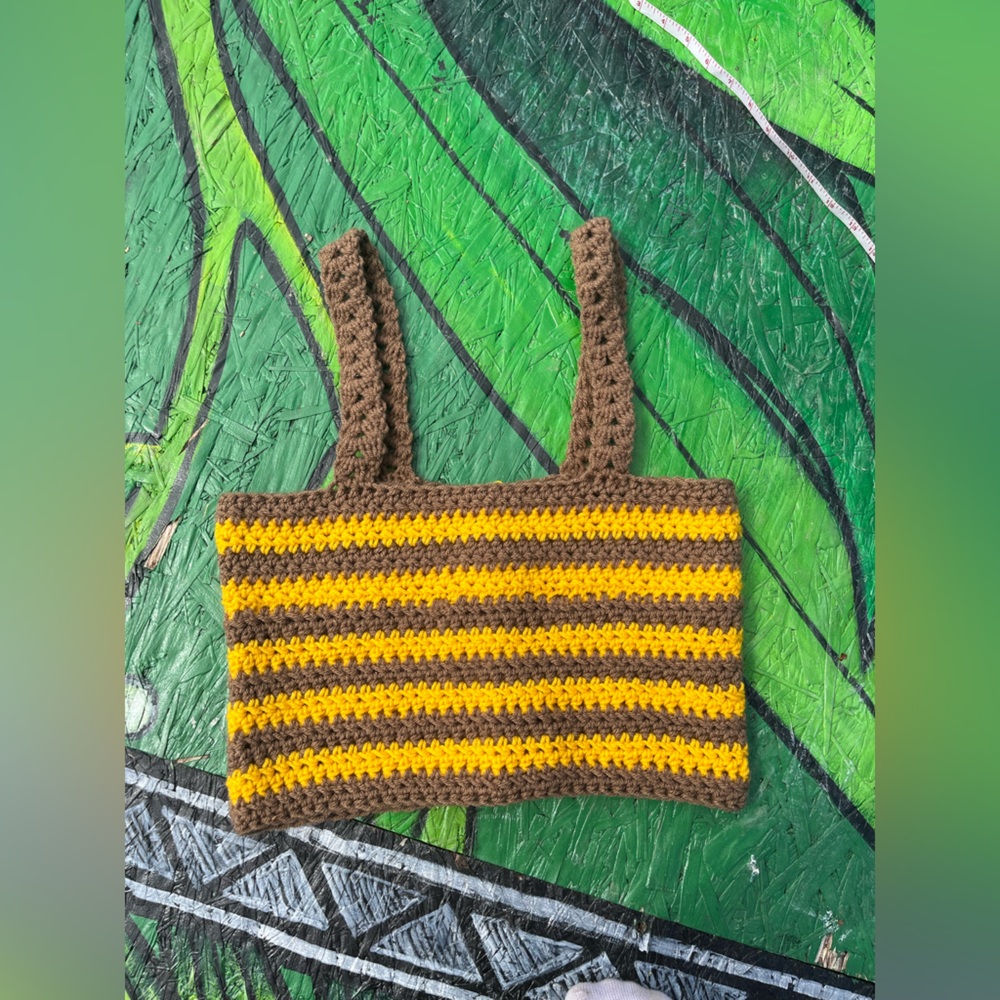 Handmade Striped Crochet Tank Top in Brown and Mustard